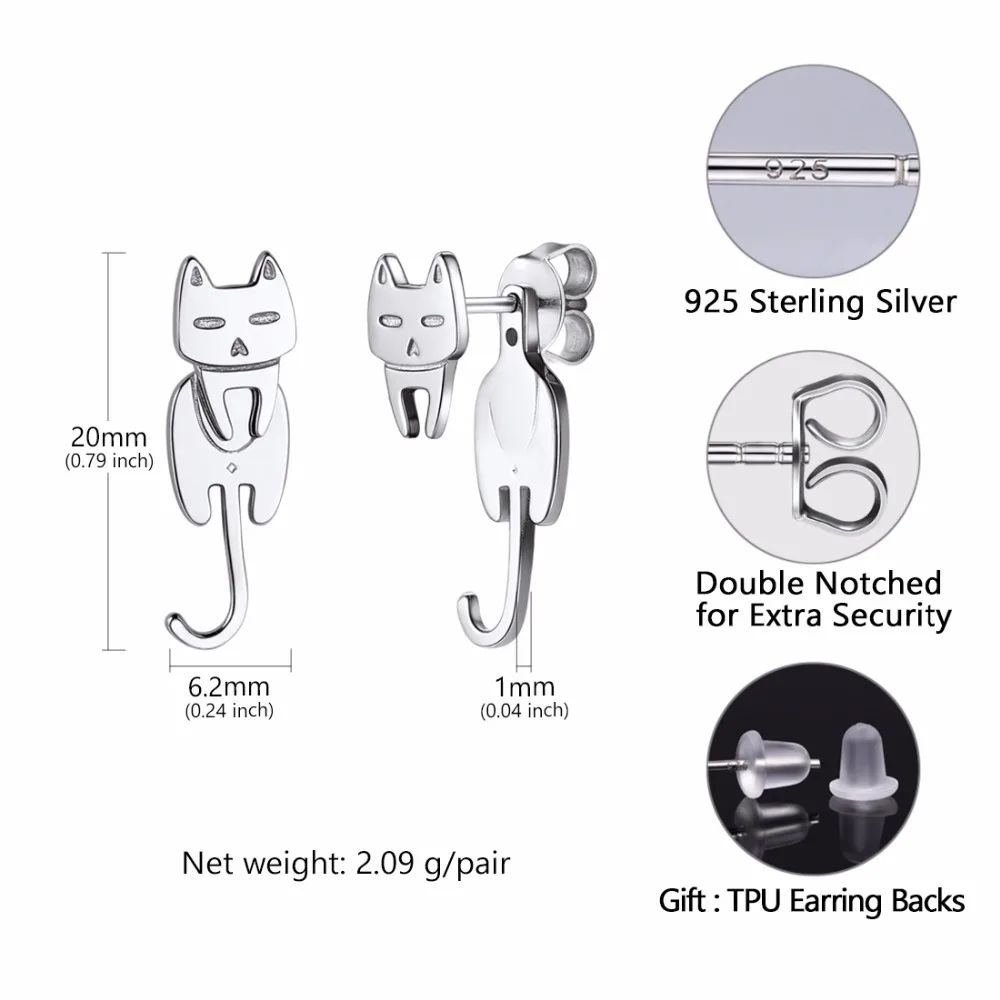 SILVERCUTE Аутентичные 925 пробы серебро серьги кошка шпильки для Для женщин девочек Fine