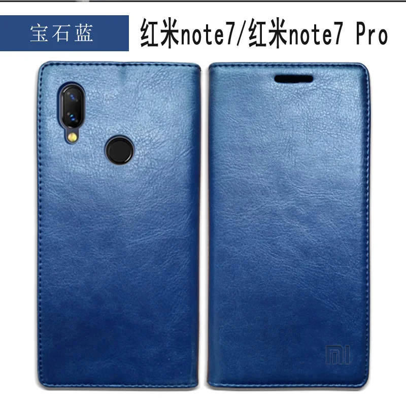 Синий Чехол для Xiaomi Redmi Note 7, роскошный чехол-книжка из натуральной кожи для Xiaomi Redmi Note 7 Pro, Магнитный чехол-кошелек для Redmi Note 7 - Цвет: Синий