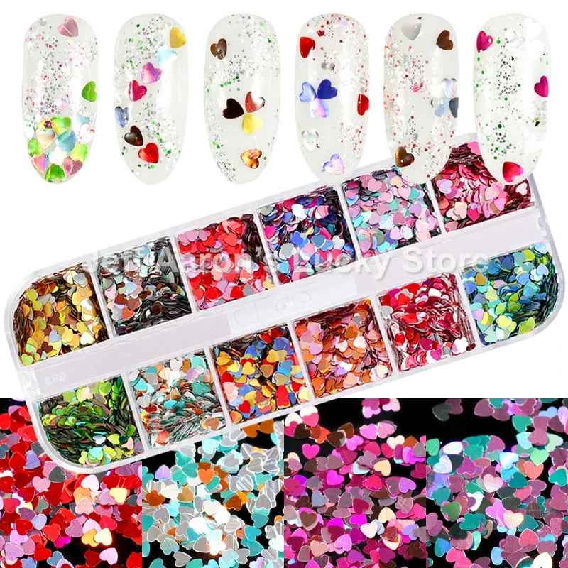 

12 Color Holographic Glitter Nail Powder Sequins For Nail Art Decorations Dipping Powder Fake Nails Accessoires Acrylic Nail Kit