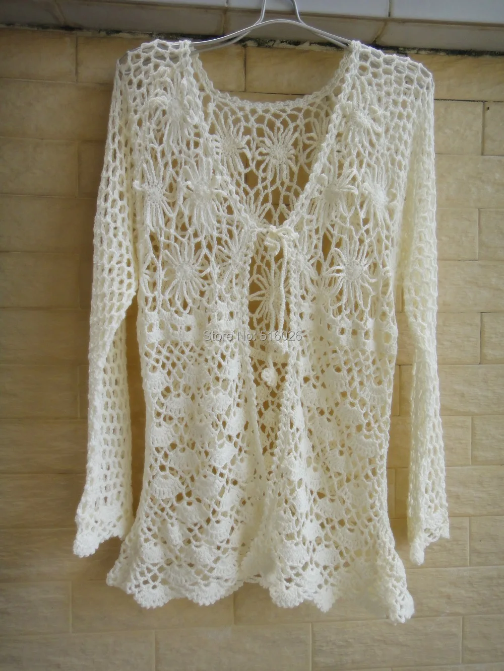 Ivory Women Open Cardigan Sweater Handmade Crochet Blouse Top Long Sleeve -  купить по выгодной цене | AliExpress