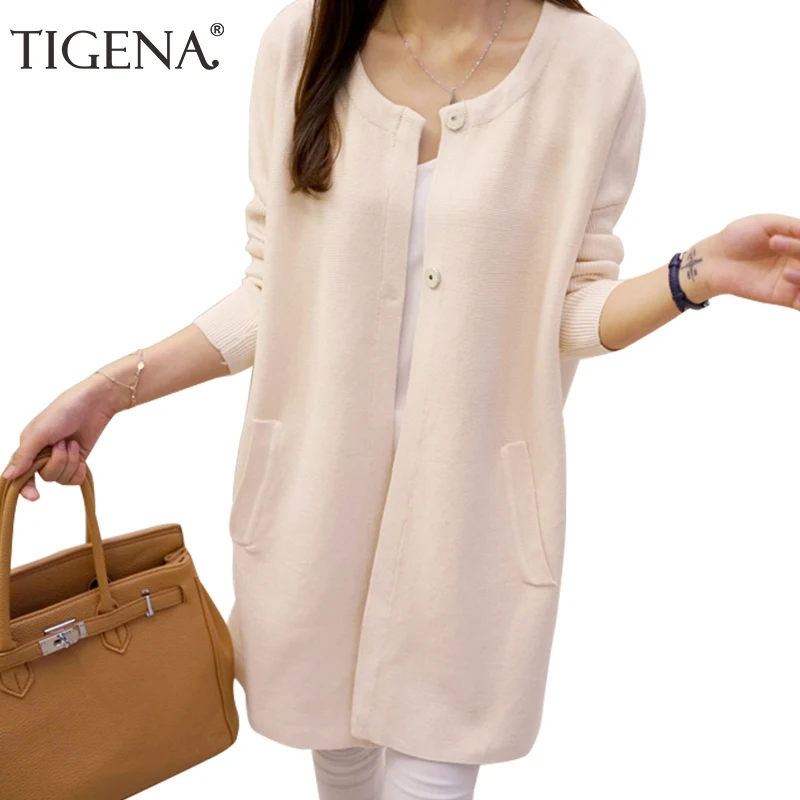 TIGENA New Arrivals Covered Button Long Cardigan Female 2017 Sleeve Knit Cardigans Women Autumn Winnter Sweater Poncho |