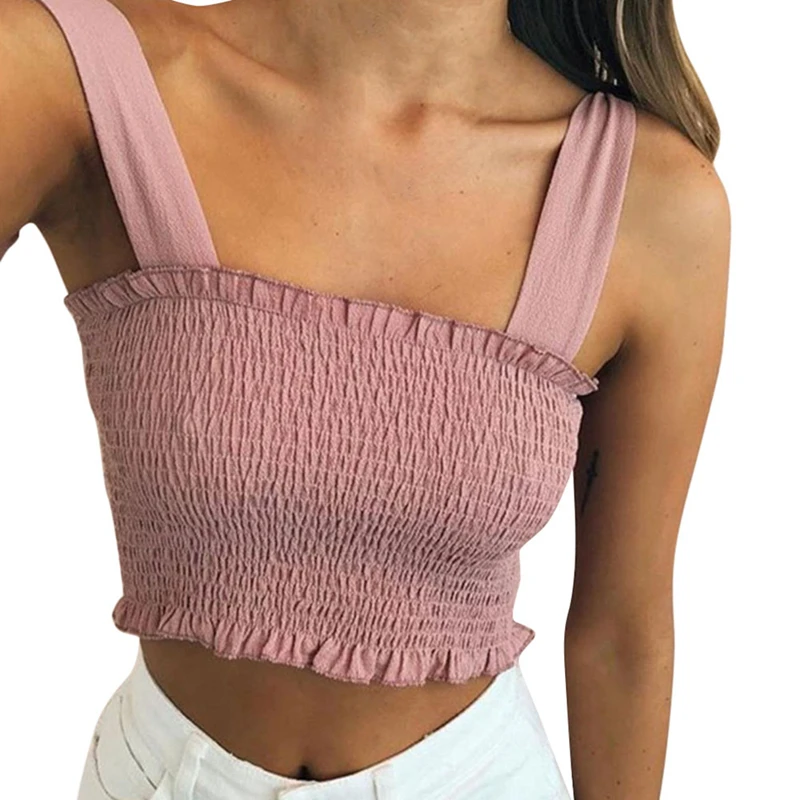 Женский топ бюстье Feamle на бретельках с рюшами эластичный укороченный