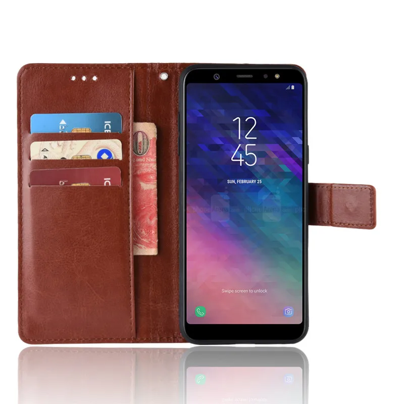 Флип-чехол для Samsung A6 Plus роскошная задняя крышка из искусственной кожи чехол