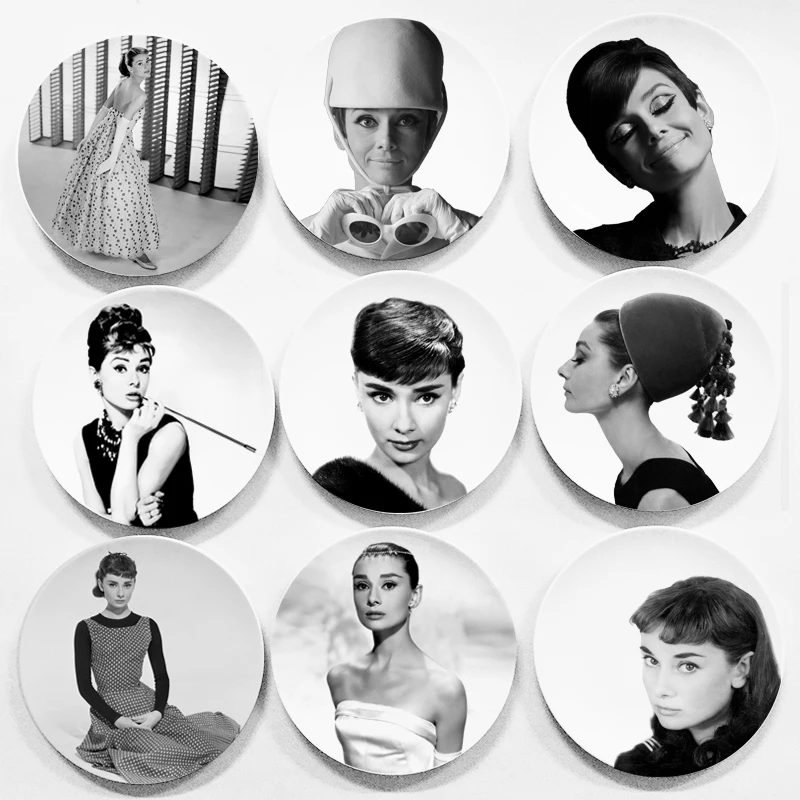 Декоративная тарелка Одри хефурн подвесное блюдо для дома белый и черный постер