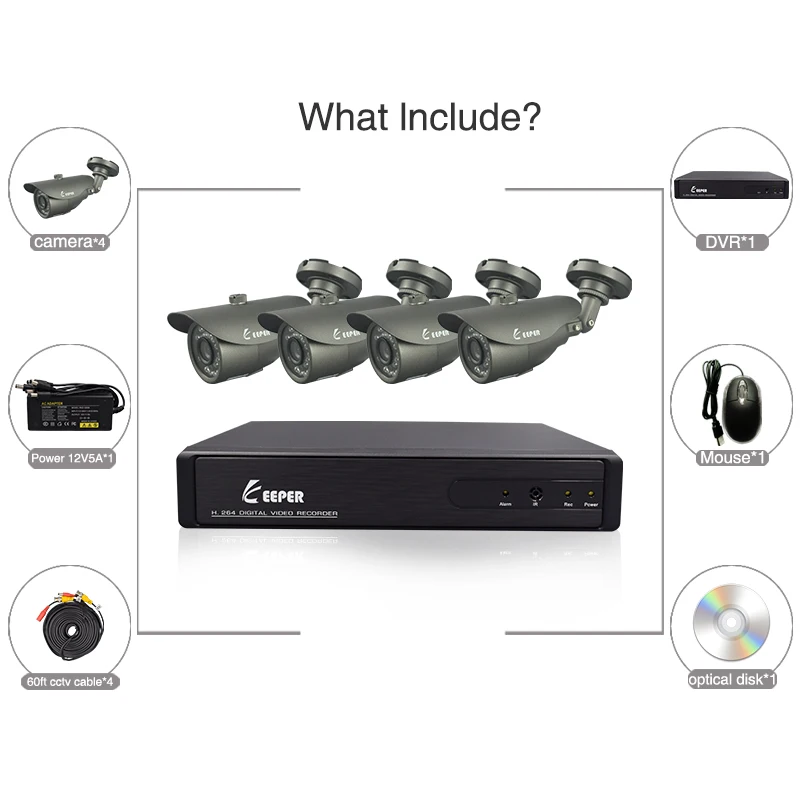 Keeper 8CH CCTV система 1080N HD DVR+4PCS 2.0MP 24PCS IR Led наружная Безопасность камера 2500TVL AHD