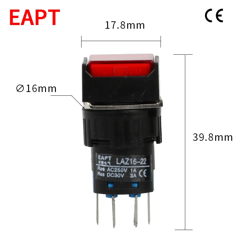 16 мм светодиодный мгновенный светящийся квадратный кнопочный переключатель 2NO2NC