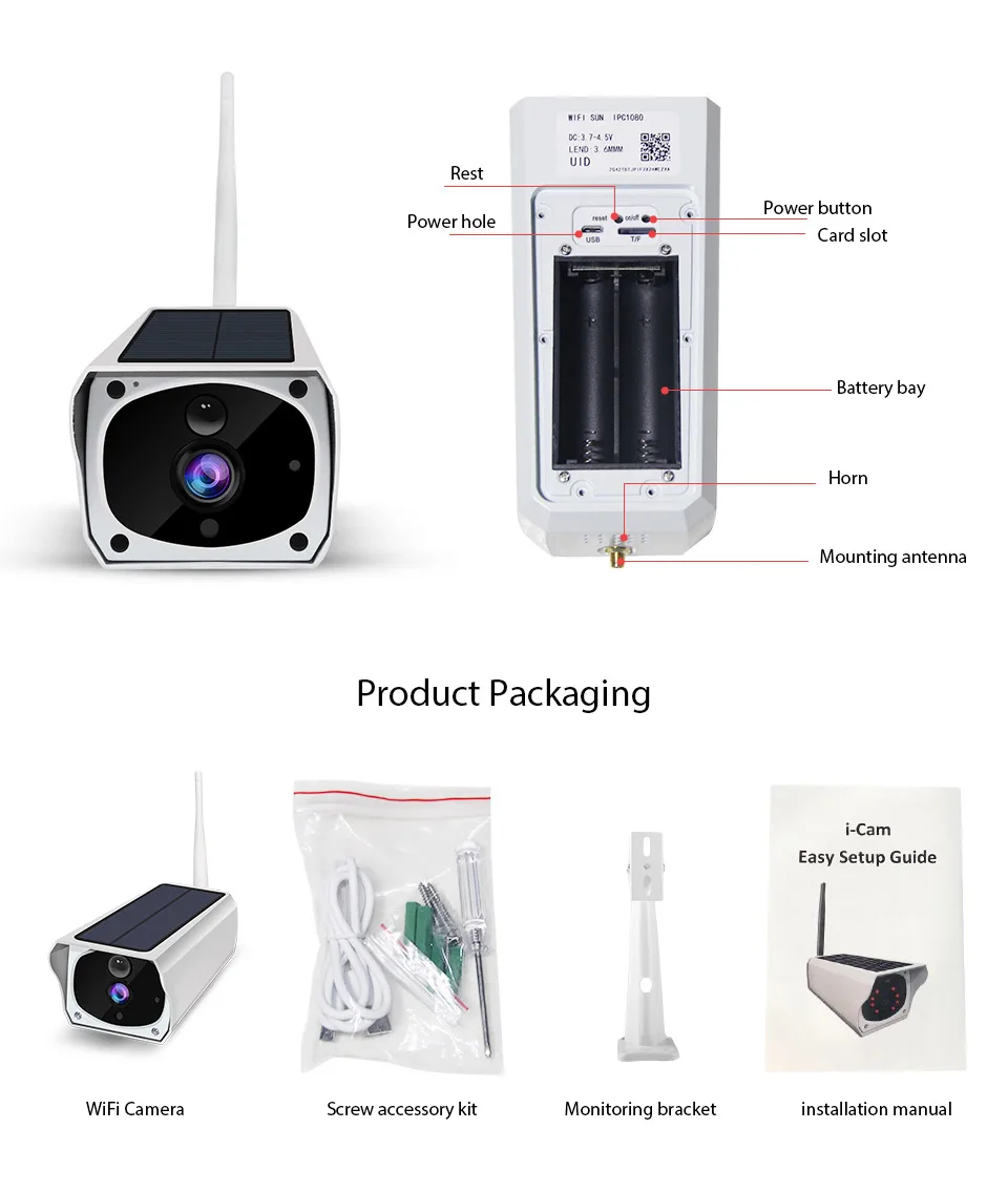 Водонепроницаемая IP камера с солнечной панелью HD 1080P|Камеры видеонаблюдения| |