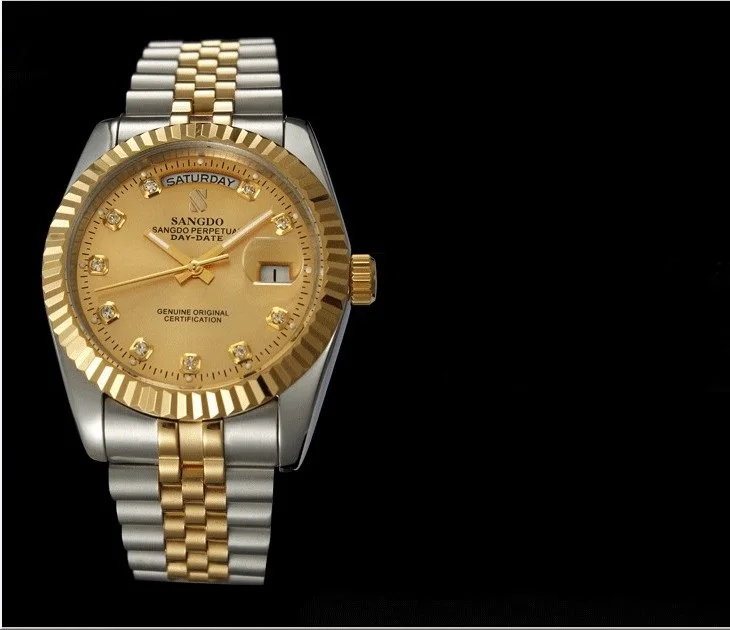 Golden dial 37,5 мм SANGDO автоматический самоветер механизм высокого качества Роскошные мужские часы Авто Дата Неделя дисплей Механические часы sd295-s8 - Цвет: Golden dial
