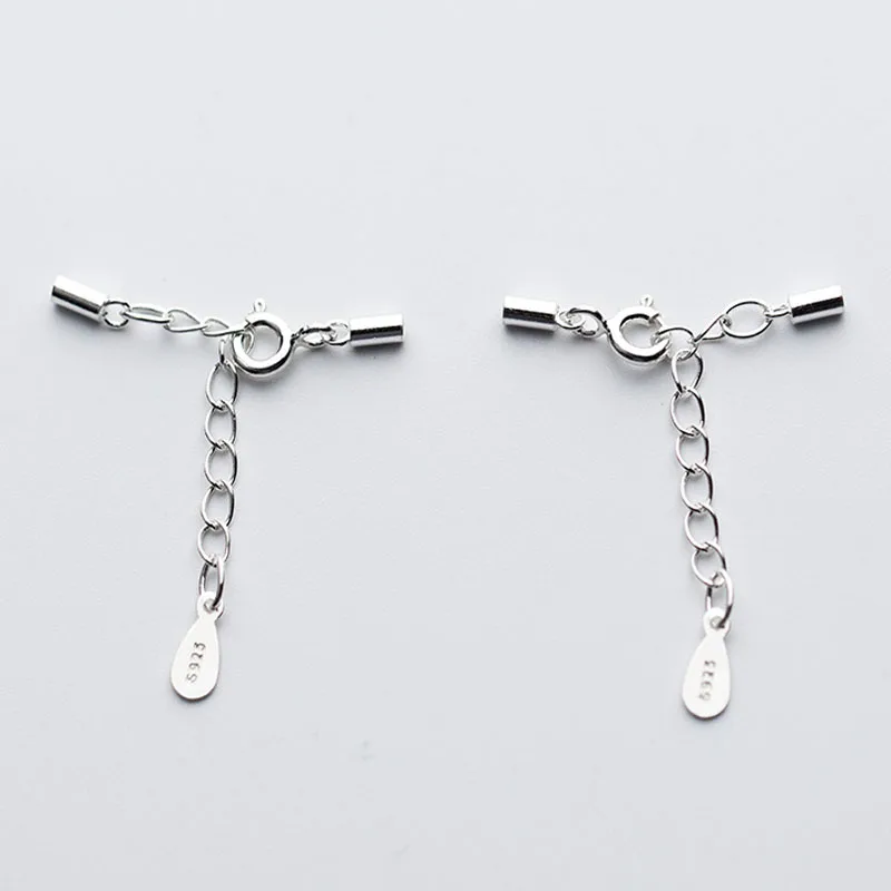 

1Pcs 925 Sterling Silver Round Leather Cord End Clasps With Lobster Extender Chain DIY Jewelry