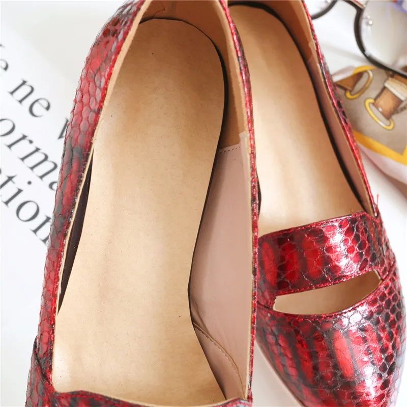 Minute Hand New Fashion Leather Lady Snake Skin Loafers Shoes Women Low Heels Hollow Slip On Spring Autumn Plus Size 34-43 | Обувь