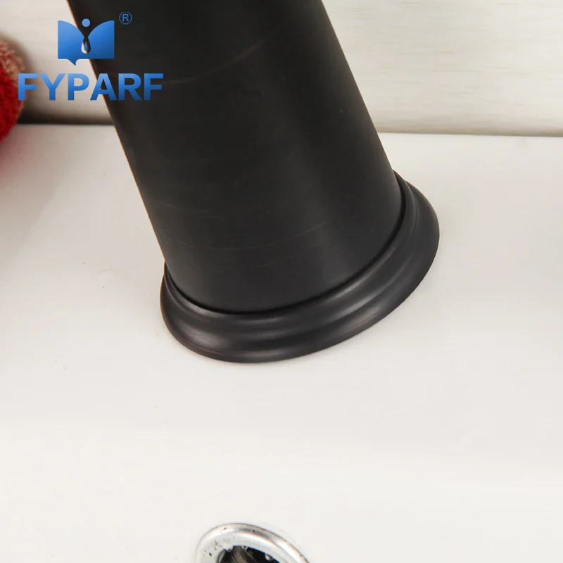 

FYPARF Rustic Bathroom Faucets Deck Mount Bathroom Vanity Sink Black Mixer Tap Single Handle Washbasin Mixer Cold Hot Water Tap