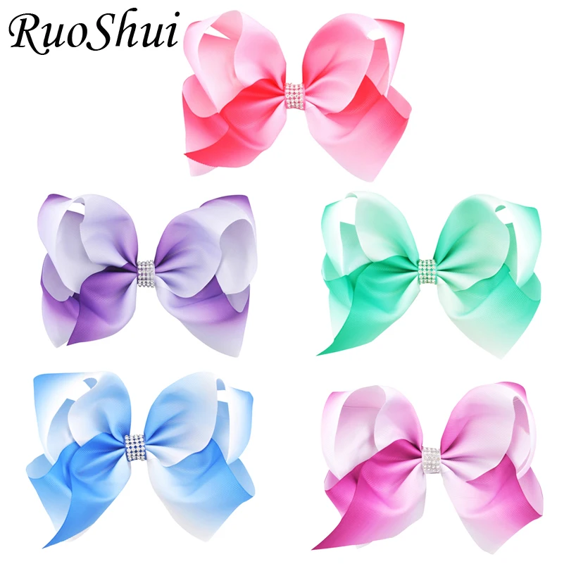 8 Дюймов 5 шт./лот радужная лента большие стразы банты для волос зажимы аллигатора