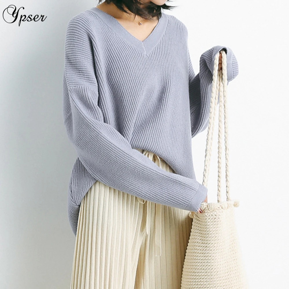 Ypser Women's Fashion V-Neck Pullover Long Drop Sleeves Loose Knits Sweater Winter Tops | Женская одежда