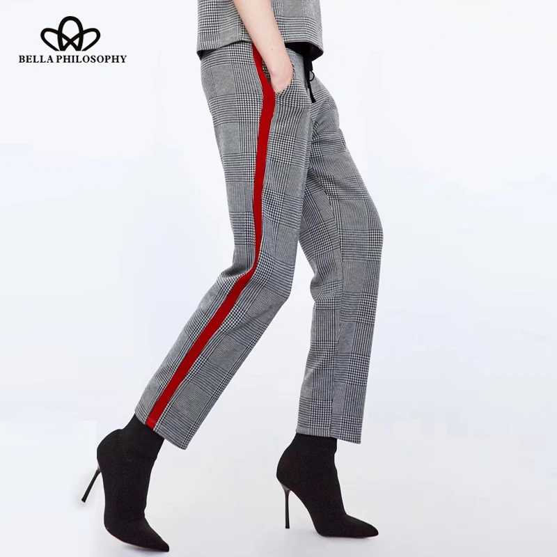 Bella Philosophy/весенние женские спортивные длинные клетчатые штаны в полоску с