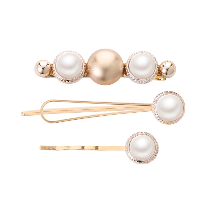 Kymyad 3Pcs/ Set Korea Fashion Metal Hairpins Imitiation Pearl Beads Hair Clips Bobby Pin Barrette Hairpin Hair Accessories - Metal color: 8