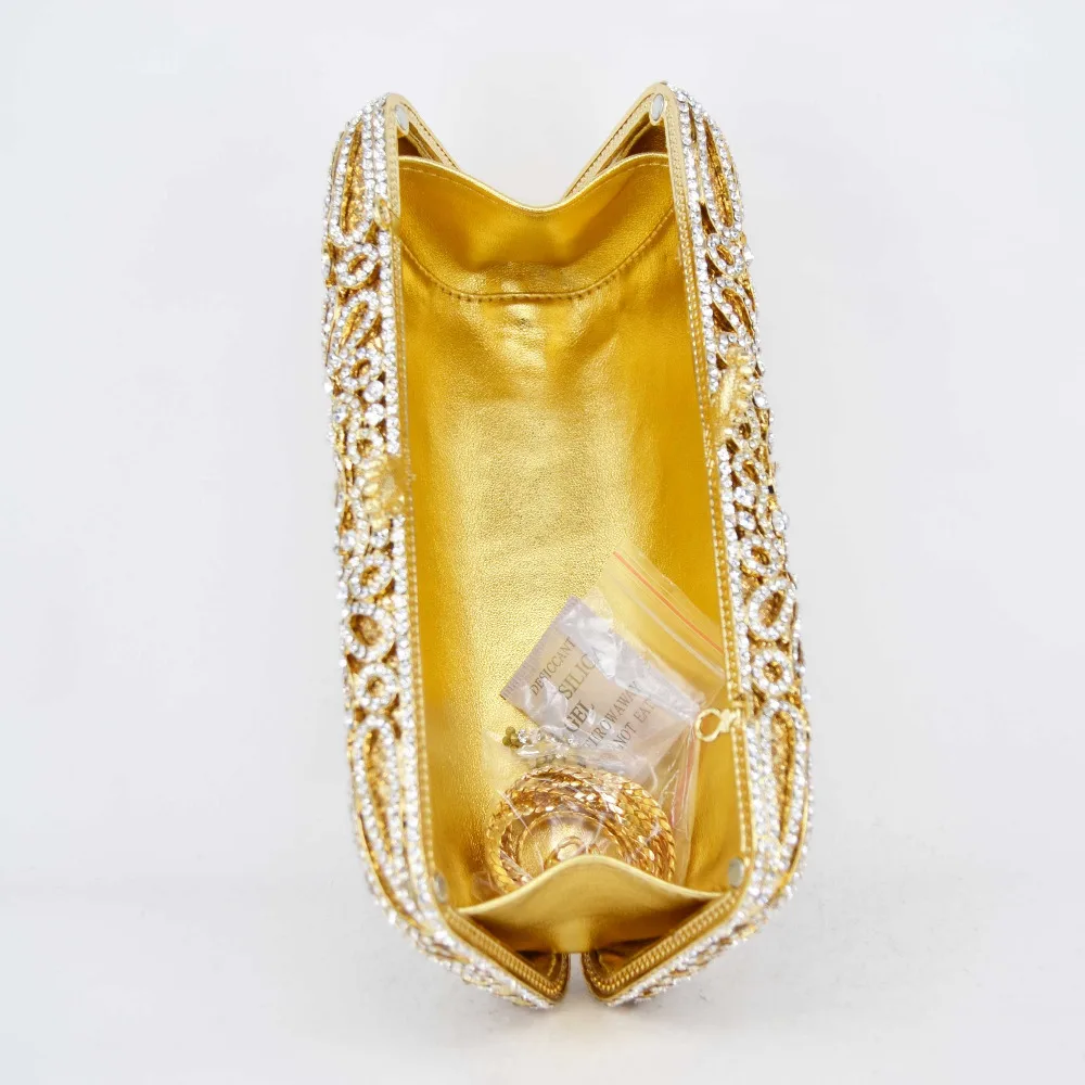 Длинные золотые клатч Для женщин Роскошная обувь с украшением в виде кристаллов