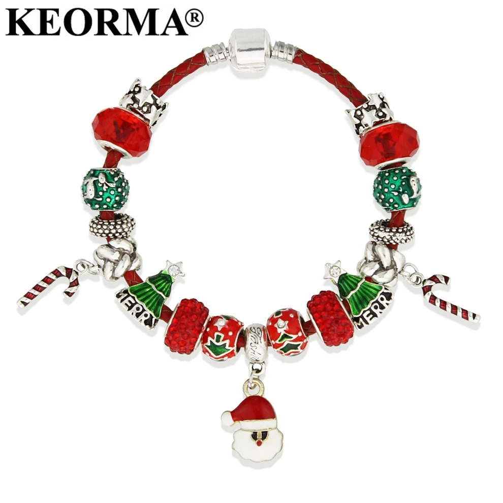 KEORMA рождественские кожаные браслеты с цепочкой бусины Санта Клауса