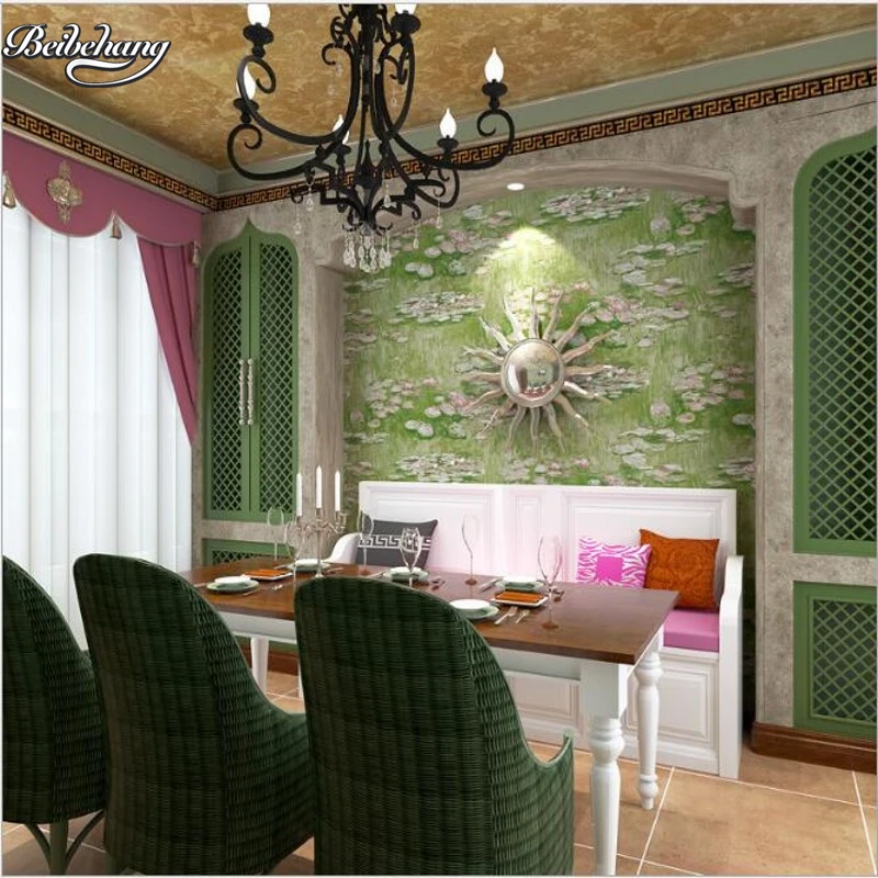 Beibehang чернильная живопись граффити фон обои Зеленый Лотос узор тиснение зеленый
