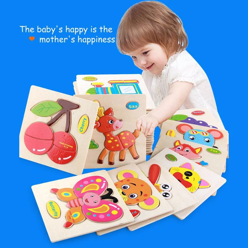 Wooden Baby 3D Puzzle Jigsaw Toys Cartoon Animals Puzzles Child Educational Toy for Children Montessori | Игрушки и хобби