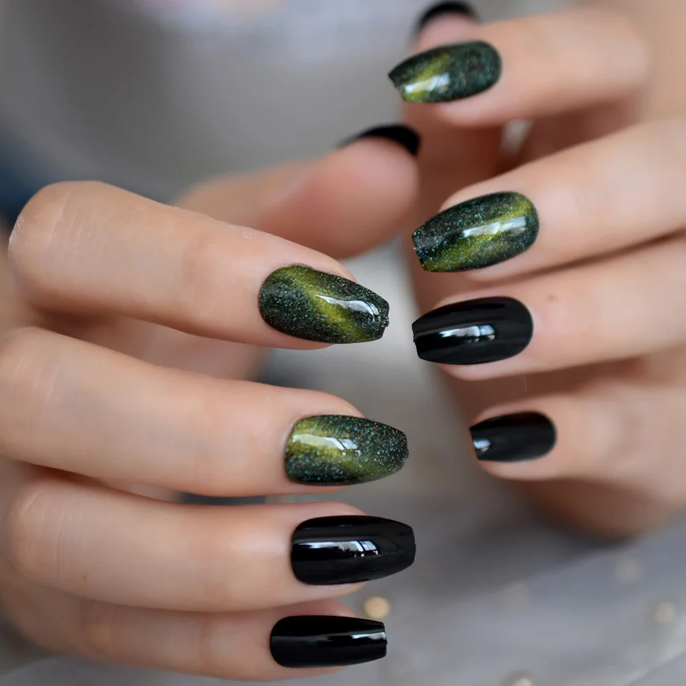 Накладные ногти Holo Beauty звездное небо кошачьи глазки французская Балерина гроб