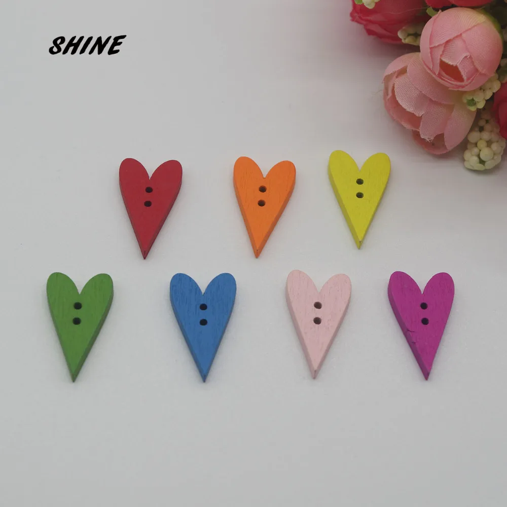 SHINE Wooden Sewing Buttons Scrapbooking Heart Mixed Two Holes 22x12mm 50PCs Costura Botones Decorate bottoni botoes | Дом и сад