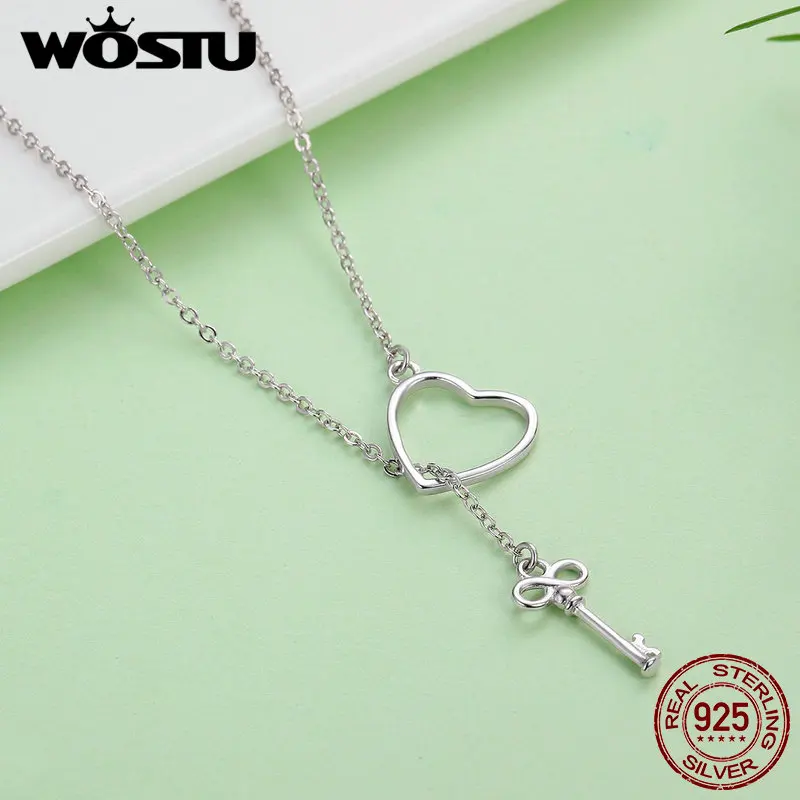 WOSTU, дизайн, 925 пробы, серебро, ключ к вашему сердцу, подвеска, ожерелья для женщин, S925, хорошее ювелирное изделие, подарок для влюбленных, FIN107