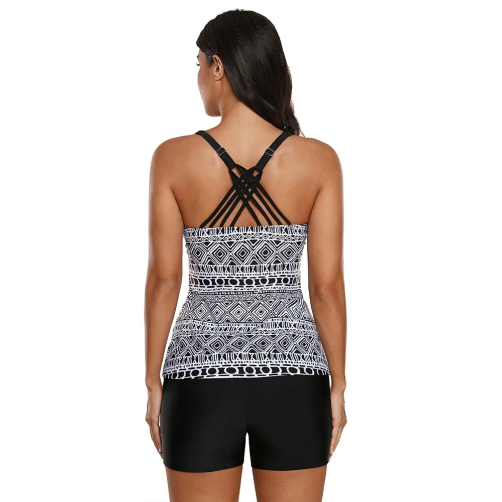 

Women Swimwear Tops Boxer Briefs Set Geometric Printing Swimsuit Two-piece Nylon Swimming clothing for Female