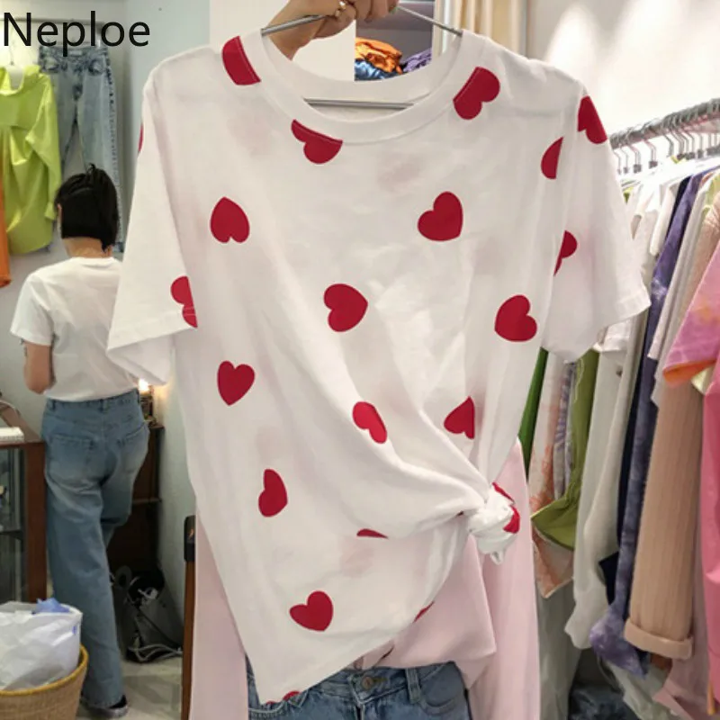 Neploe футболки с принтом сердца женские летние 2019 новые модные коротким рукавом и