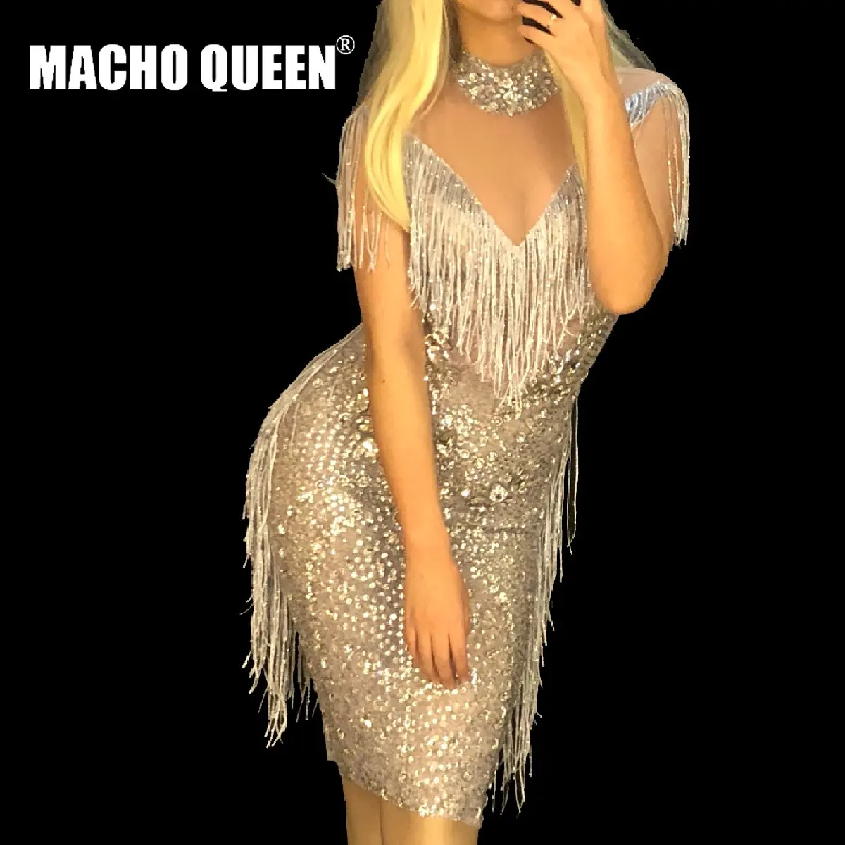 Нарядные Костюмы Drag Queen облегающее платье с бахромой вечерние платья