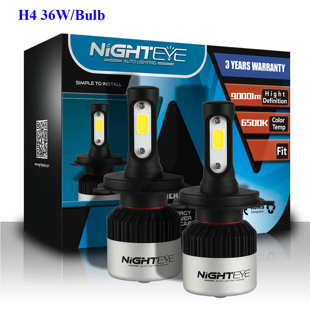 NIGHTEYE 2xH4 светодиодный Hi/Lo автомобильные лампы для фар 72 Вт Автомобильные Белый