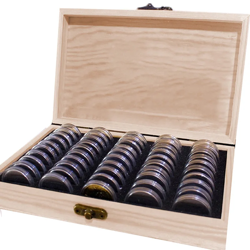 Solid Wood Color Commemorative Coin Display Box Protection Wooden Case Storage | Дом и сад