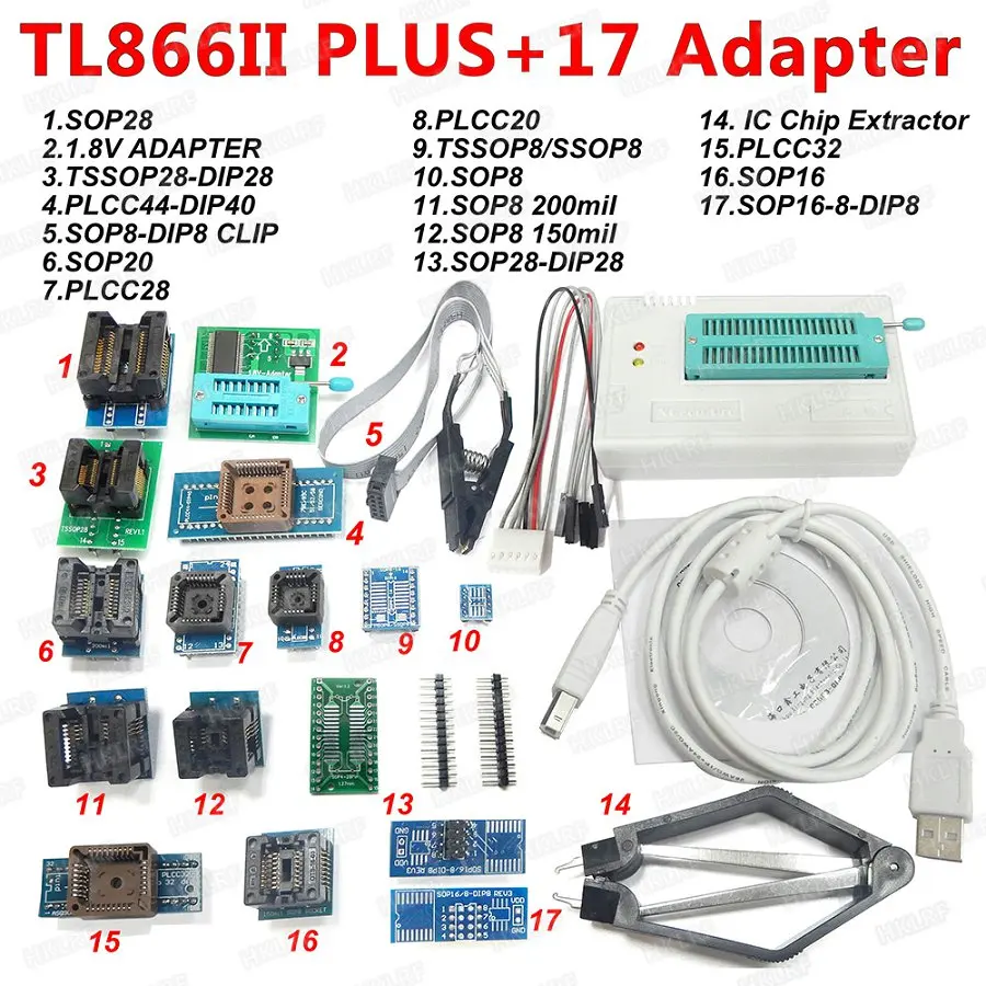 TL866ii-17 adapters V9.00 XGecu TL866ii плюс EEPROM программист лучше thanTL866CS биос Nand программатор PIC AVR 24 93 25 MCU биос EPROM - Цвет: TL866ii-17 adapters