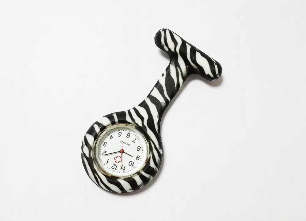 100pcs/lot Fashion Sexy Leopard Prints Silicone Nurse Pin Pocket Watch Analog Hang Fob watch Children Christmas Gifts | Наручные часы