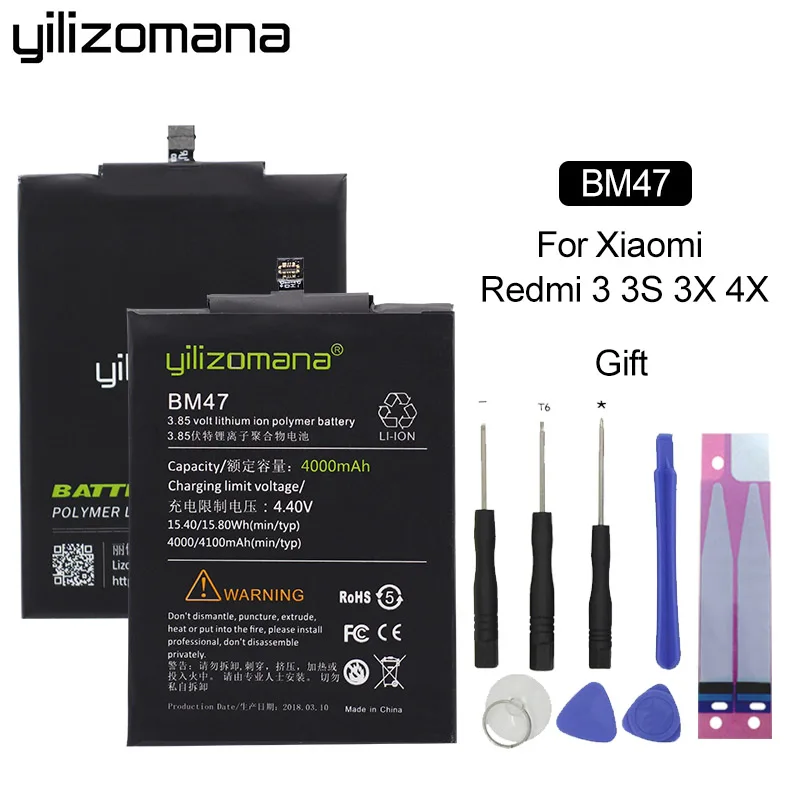 BM47-Redmi3 3S 3X 4X Yilizomana Замена телефон Батарея BN41 BN43 BM22 BM46 BM47 для Xiaomi mi 5 Red mi 3 Pro 3S 3X Note 3 Pro 4 4X MTK львиный зев - Цвет: BM47-Redmi3 3S 3X 4X