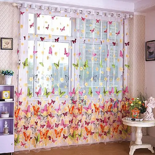 

POP ITEM! Butterfly Printed Tulle Voile Door Window Balcony Curtains for Living Room