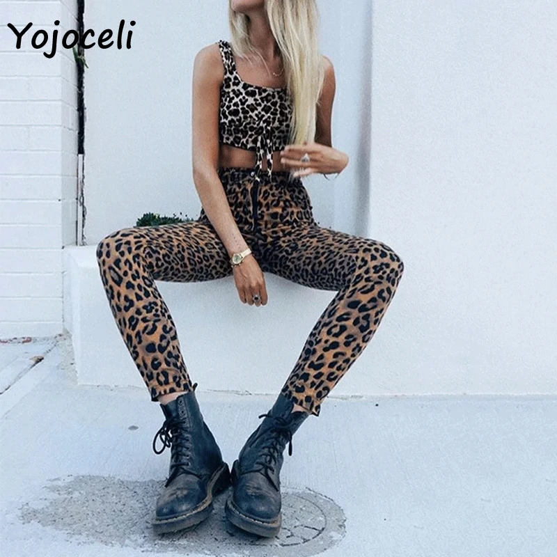Yojoceli 2018 осень зима обтягивающие узкие леопардовые брюки уличная одежда с