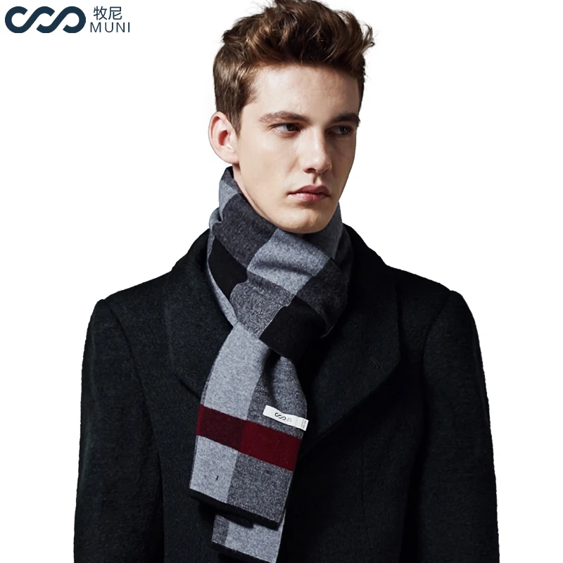 MUNI Wool Scarf Men Fashion Winter Striped Business Luxury Brand High Quality Warm Patchwork Scarves Gift | Аксессуары для одежды