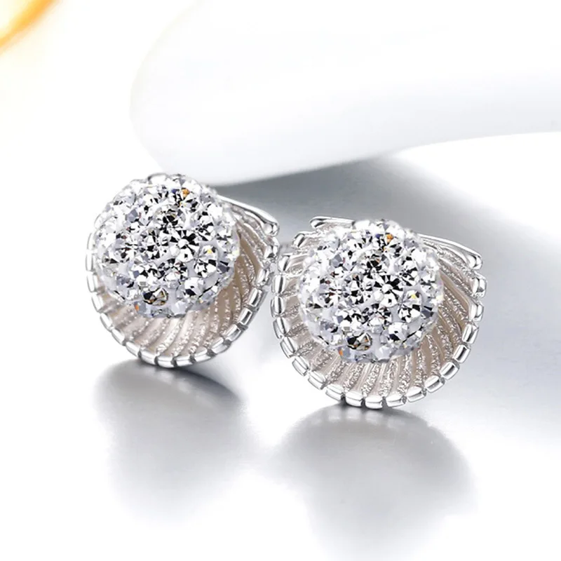 Женские серьги гвоздики с цирконом кристаллами покрытые серебром|jewelry findings