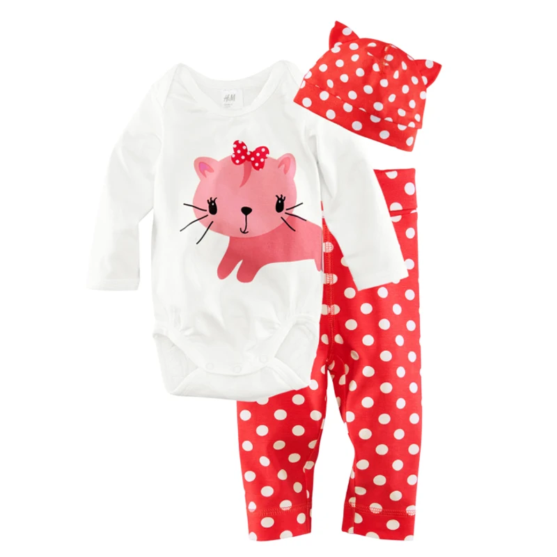 2017 Cute Baby Clothing Set Cotton Rompers + Pants Hat Suits Cartoon Animal Long Sleeve Newborn Infant Girls Boys Clothes | Детская