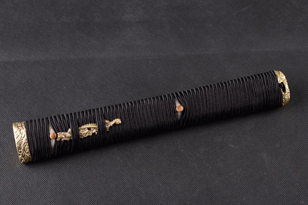 Espada especial con mango Tsuka para Katana, espada japonesa con Ito negro y piel de rayos auténtica, artesanía de madera delicada, novedad