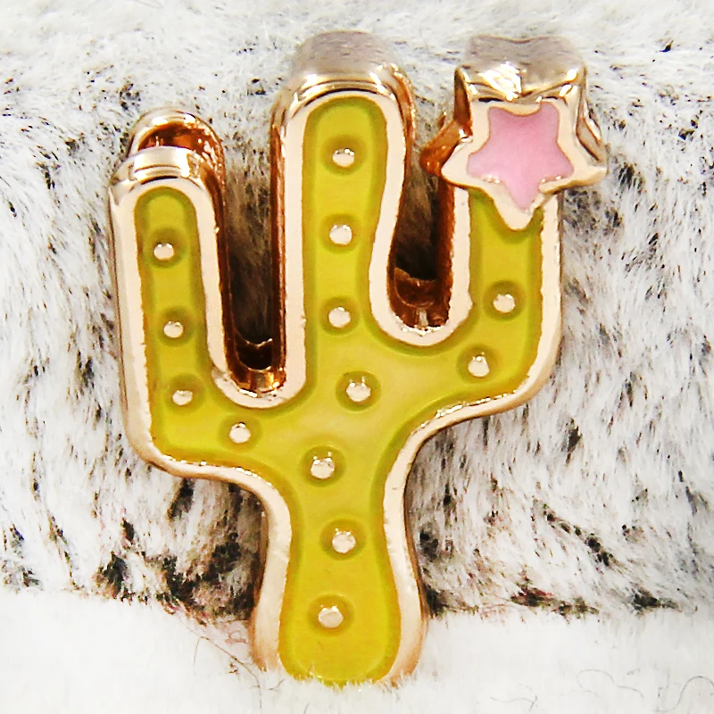 YUKAM Jewelry Enamel Prickly Pear Cactus Plants Cacti Succulent Slide Charms Keeper for Leather Wrap Mesh Bracelet | Украшения и