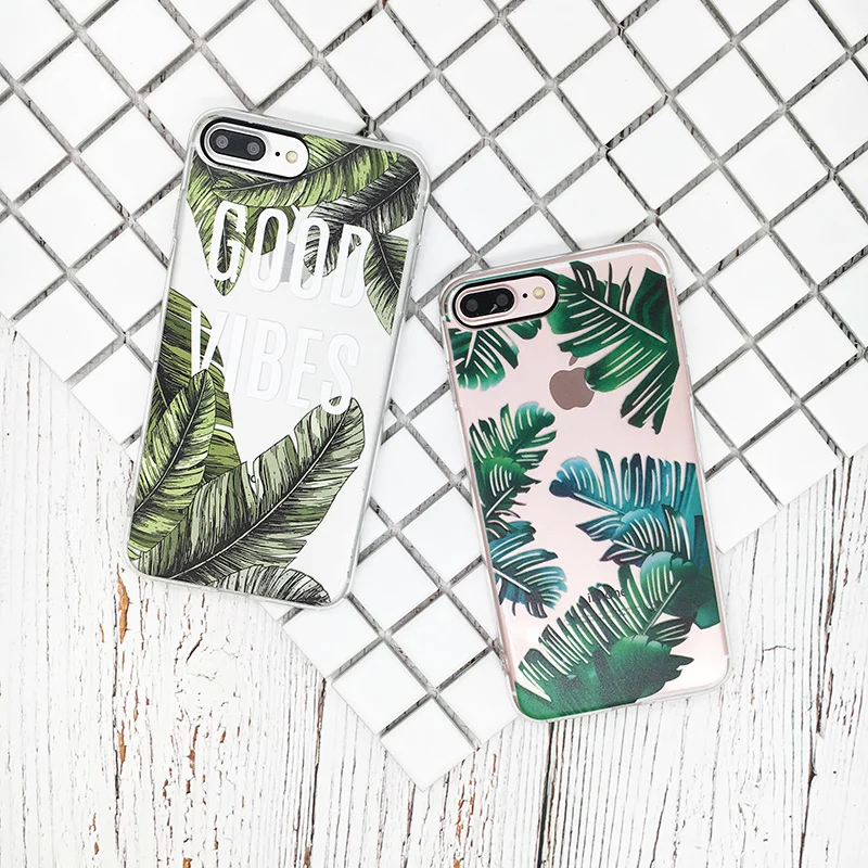 Модные Зеленые растения банановые листья чехол для iPhone X 6 6s Plus 7 8 прозрачный