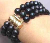 hot sell noble new 3 row 7 5 inch aaa 7 8mm tahitian black pearl bracelet noble style natural fine jewe shipping new free s