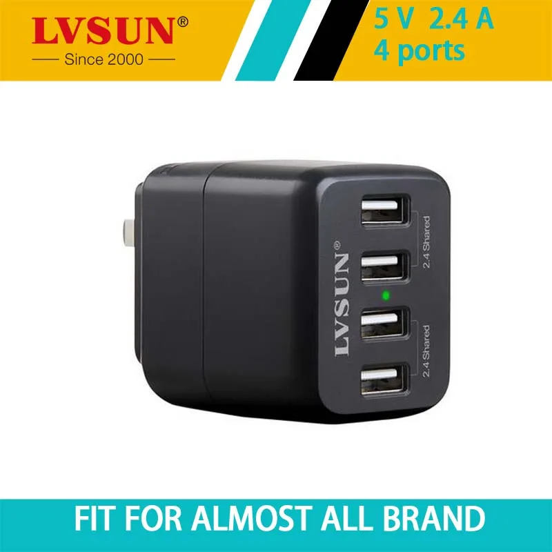 

LVSUN 24W 5V 2.4A 4 Port USB Wall Charger Travel +AU/UK/EU/KR/US Plugs For iPad iPod iPhone 7 4 4s 5 5s Mobile Phone Tablet