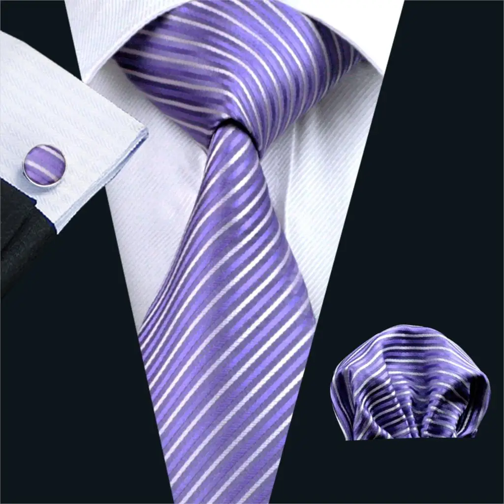 

FA-313 Gents Necktie Purple Stripe 100% Silk Jacquard Tie Hanky Cufflinks Set Business Wedding Party Ties For Men Free Shipping