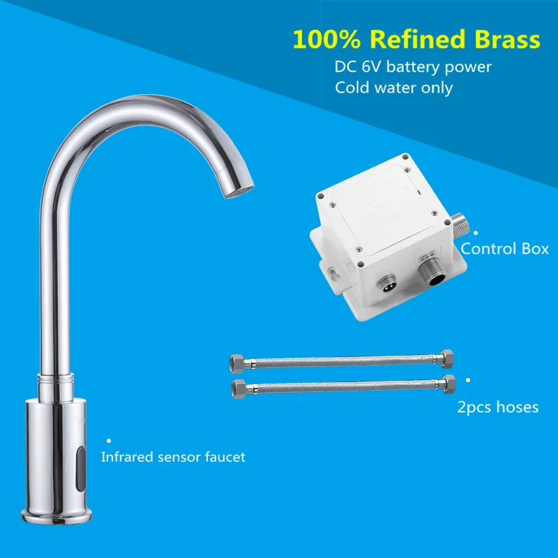 

Automatic infrared Sensor Tap 38cm High for Kitchen Basin Hot & Cold Water Swiveling Sensing faucet DC6V Baterry Power