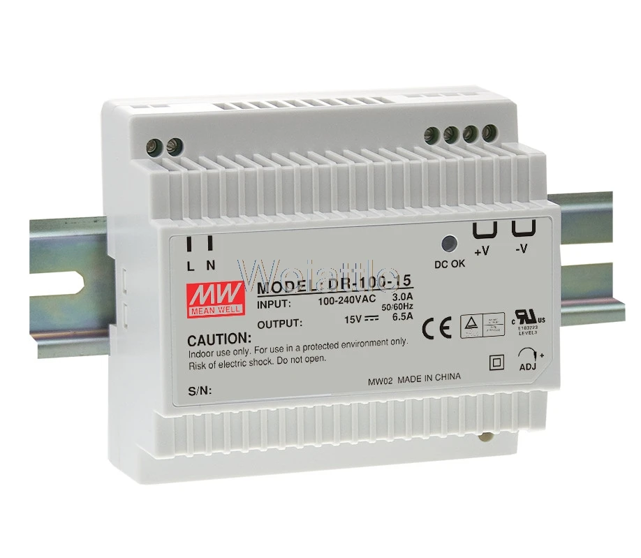 12V 15V 24V MEAN WELL original 4.2A 6.5A 7.5A 97.5W Single Output Industrial DIN Rail Power Supply DR-100-12 DR-100-15 DR-100-24 |