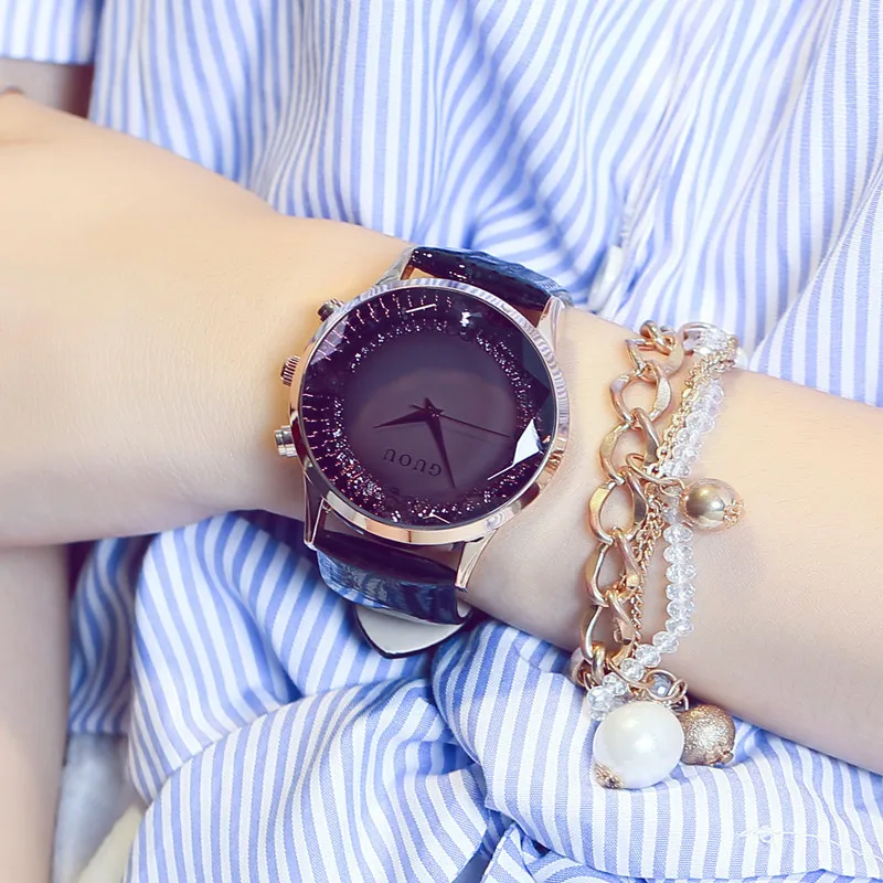 Модные Простые Роскошные Лидирующий бренд GUOU Кварцевые часы Женские с кожаным