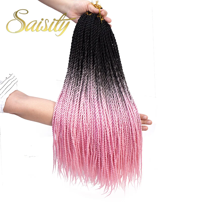 Saisity Ombre Сенегальские скрученные волосы на крючках косички 24 дюйма 20 корней/упаковка синтетические плетеные волосы для женщин серые, синие, розовые, коричневые