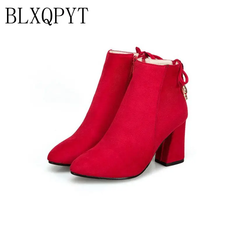 BLXQPYT/Botas Mujer зимние ботинки новые женские с острым носком и пряжкой пикантные